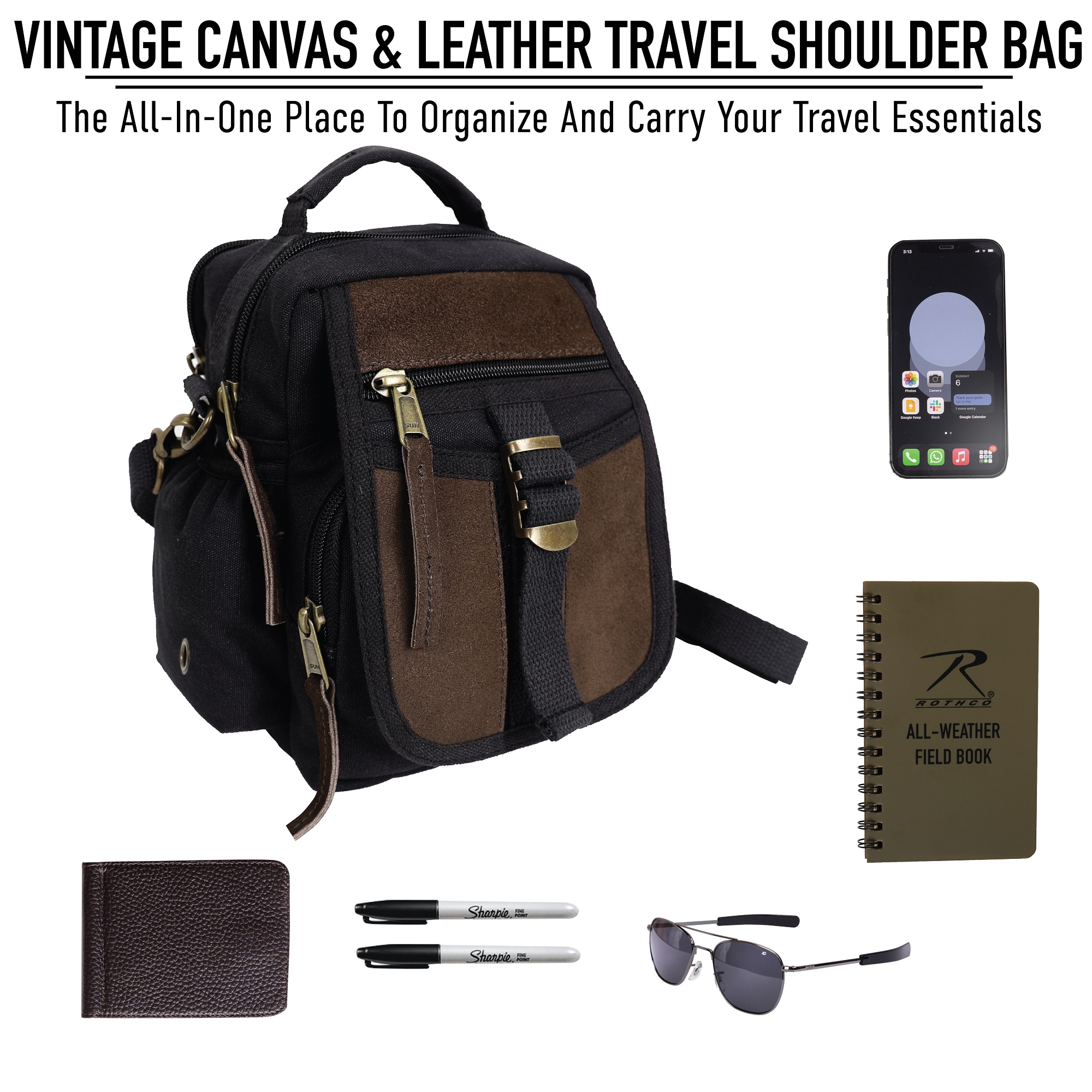 Vintage Canvas & Leather Travel Shoulder Bag - Image 17